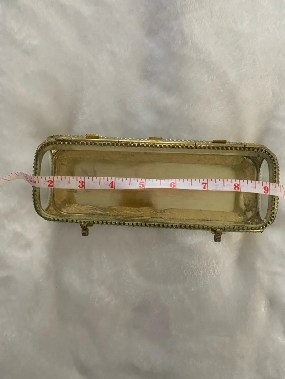 GRACE Vintage Gold Glass Jewelry Trinket Box - Decorative Vanity Organizer